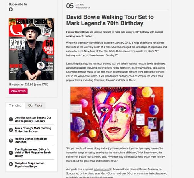 David Bowie Tour iSubscribe