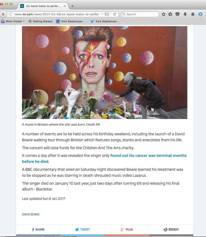 David Bowie Tour ITV News